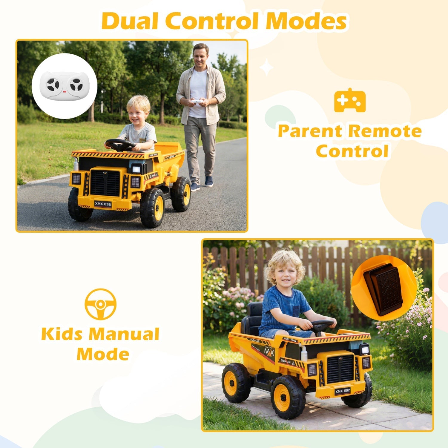 24V Electric Dump Truck Ride-On Toy with Remote Control