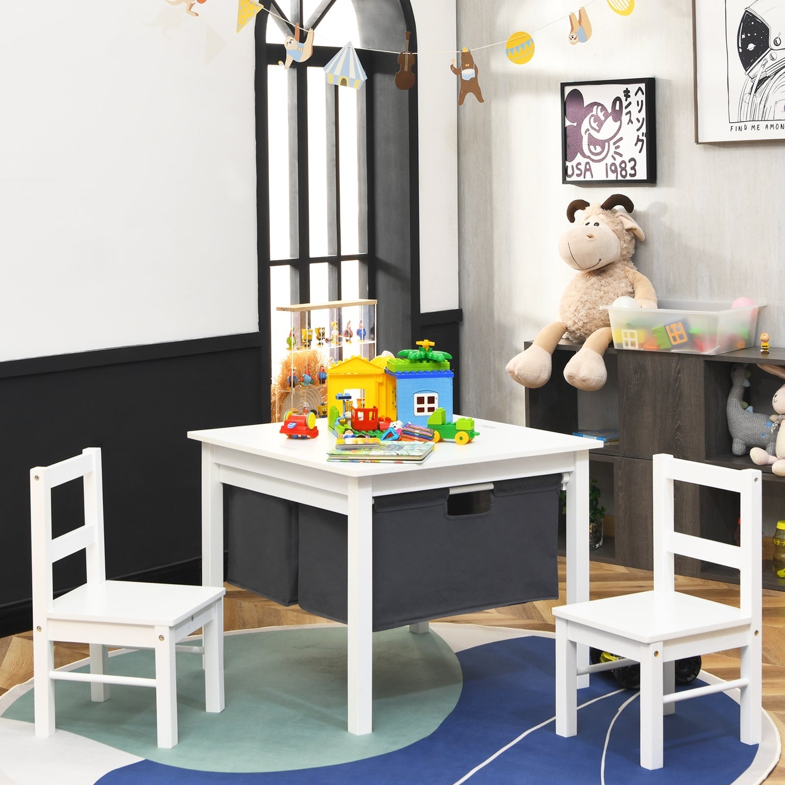 2-in-1 Kids Activity Table and 2 Chairs Set with Storage Building Block Table