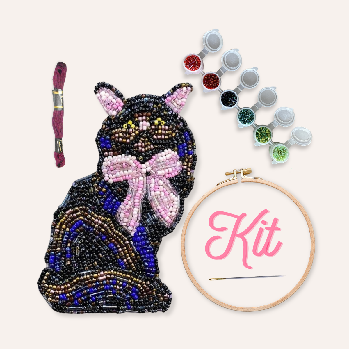 Black Cat With Bow Beaded Art Kit