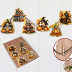 Spooky Houses Clip-On Eco Wood Decorative Ornaments Set of 6 by G. Debrekht - Halloween Decor - 8090007C-S6