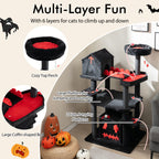 Gothic Cat Tree 49 Inch Tall Cat Tower 6-Tier Cat Activity Center with Coffin Bed-Black