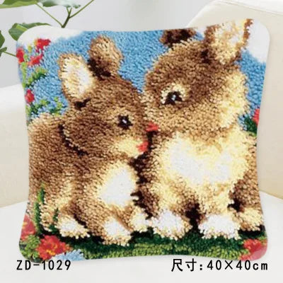 Cute Animal Series Latch Hook Pillow Kits DIY Segment Embroidery Materials Package Coarse Wool Pillow Cross Stitch knooppakket