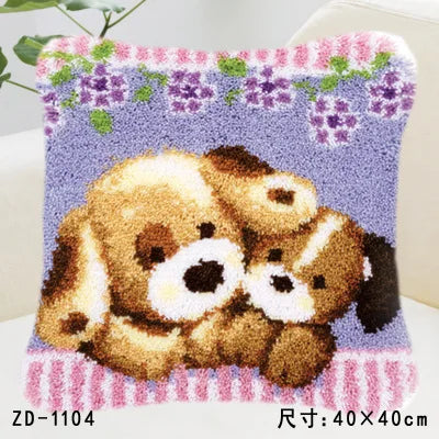 Cute Animal Series Latch Hook Pillow Kits DIY Segment Embroidery Materials Package Coarse Wool Pillow Cross Stitch knooppakket