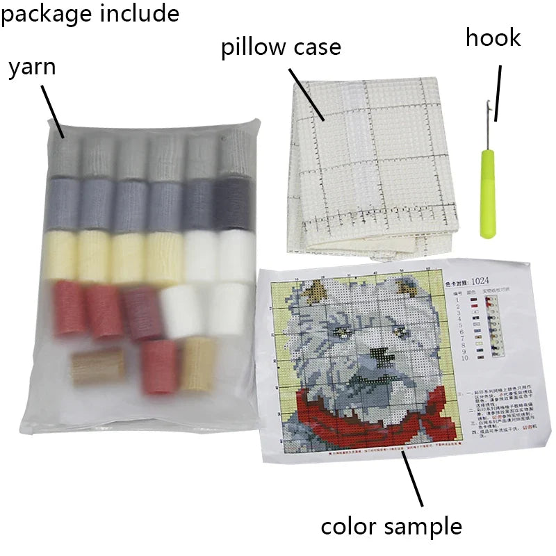 Cute Animal Series Latch Hook Pillow Kits DIY Segment Embroidery Materials Package Coarse Wool Pillow Cross Stitch knooppakket