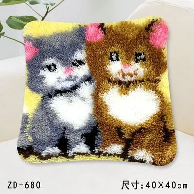 Cute Animal Series Latch Hook Pillow Kits DIY Segment Embroidery Materials Package Coarse Wool Pillow Cross Stitch knooppakket
