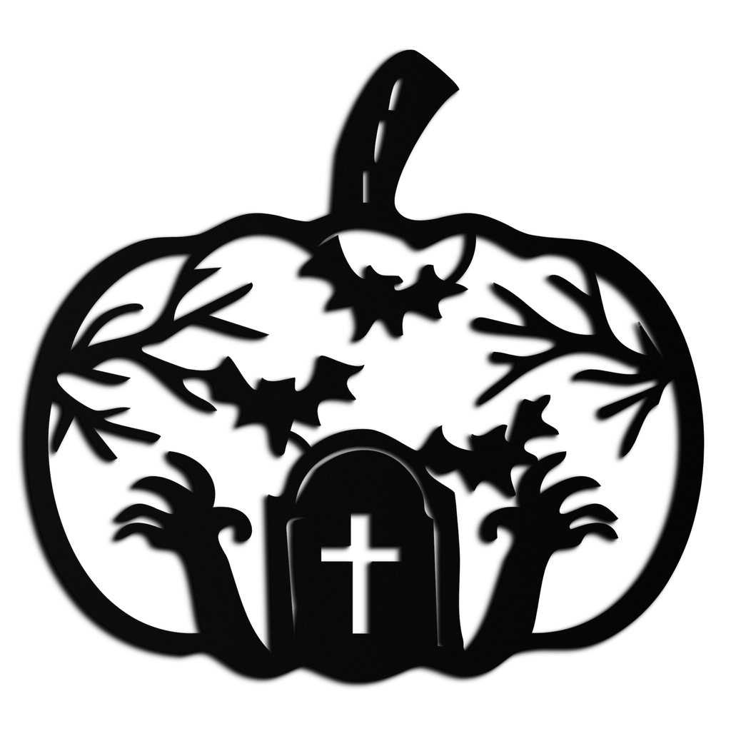 Halloween Cemetery Pumpkin Metal Wall Art – Spooky Black Steel Halloween Decor- KAF504