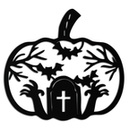 Halloween Cemetery Pumpkin Metal Wall Art – Spooky Black Steel Halloween Decor- KAF504