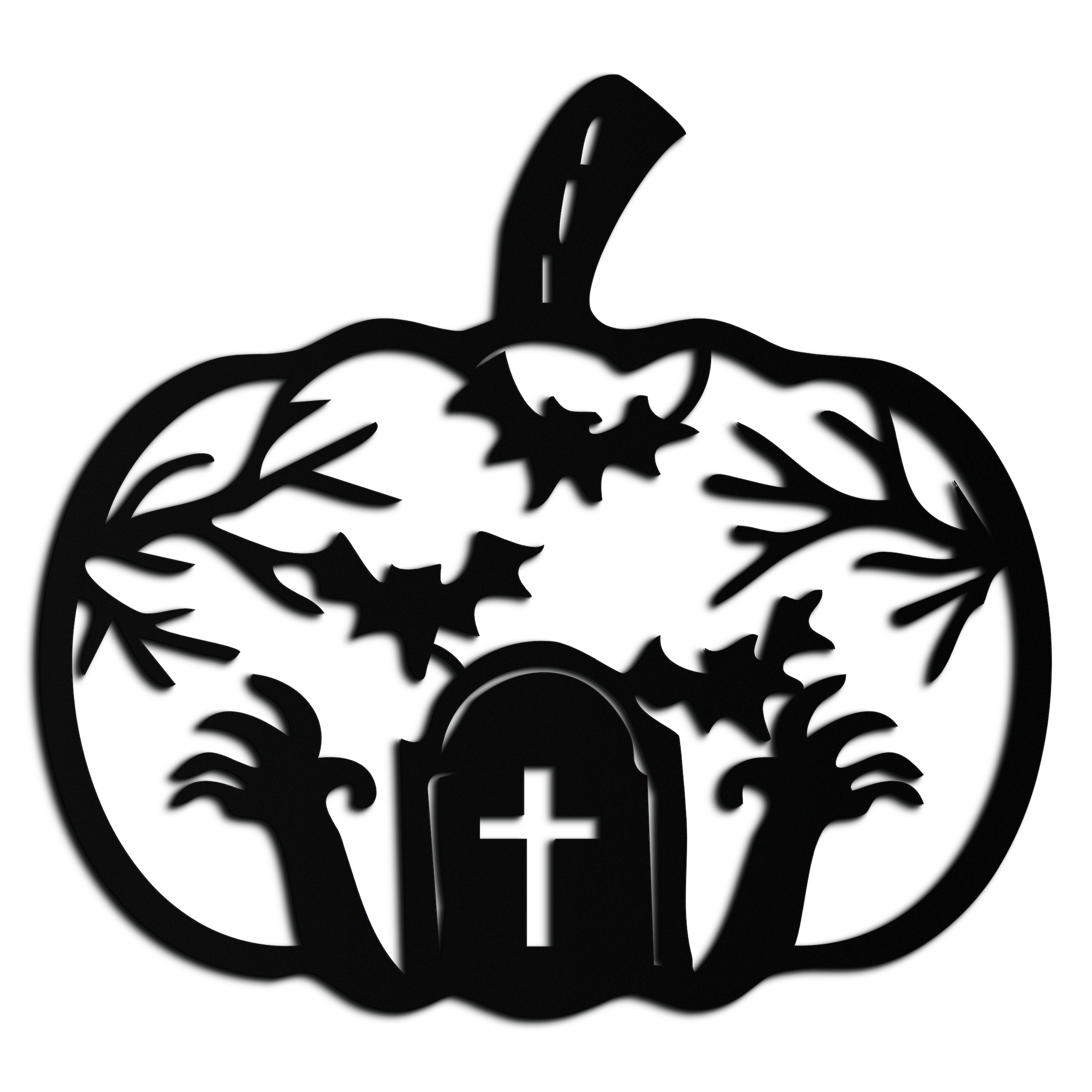 Halloween Cemetery Pumpkin Metal Wall Art – Spooky Black Steel Halloween Decor- KAF504