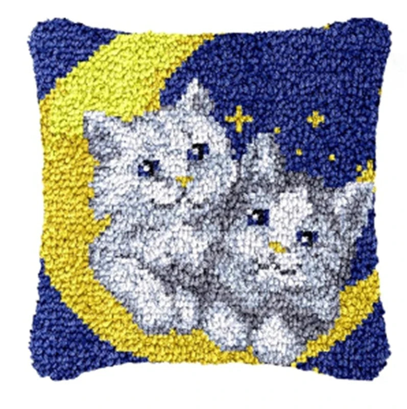 Knot Pillow Package Cartoon Animals Latch Hook Kit Cushion Pillowcase Kussen Set For Needlework Dog Raccoon Latch Hook Kits DIY