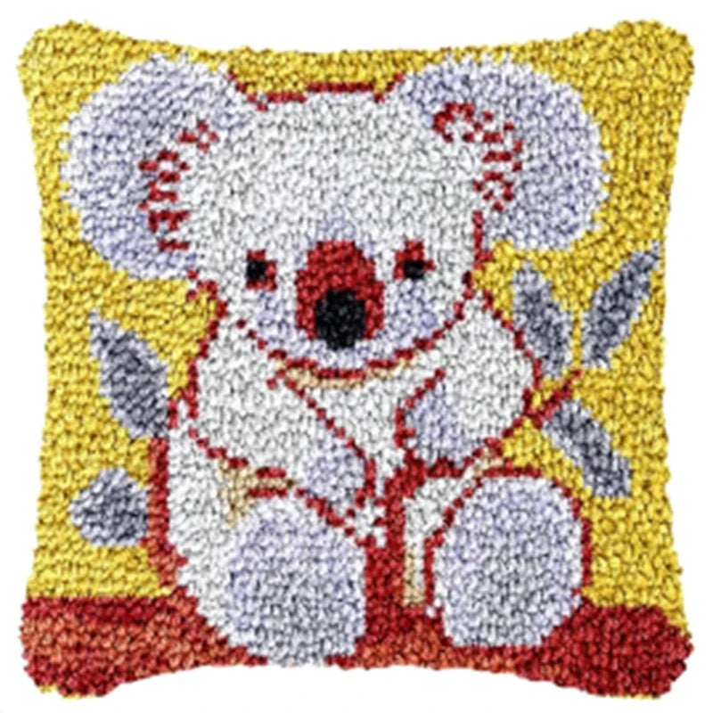 Knot Pillow Package Cartoon Animals Latch Hook Kit Cushion Pillowcase Kussen Set For Needlework Dog Raccoon Latch Hook Kits DIY