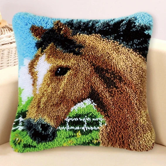 Cow Horse Elephant Animal Carpet Embroidery Set Cartoon Cat Smyrna Latch Hook Kit DIY Knot Pillow Package Pillow Buttons Package
