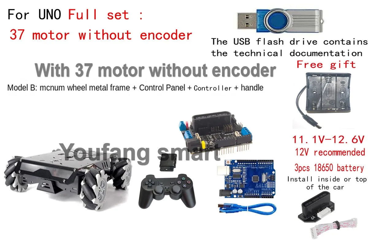 25KG Load RC Tank V3 Mecanum Wheel Robot Car for Arduino, DIY Kit with Encoder Motor and PS2 Handle, Programmable Robot Kit