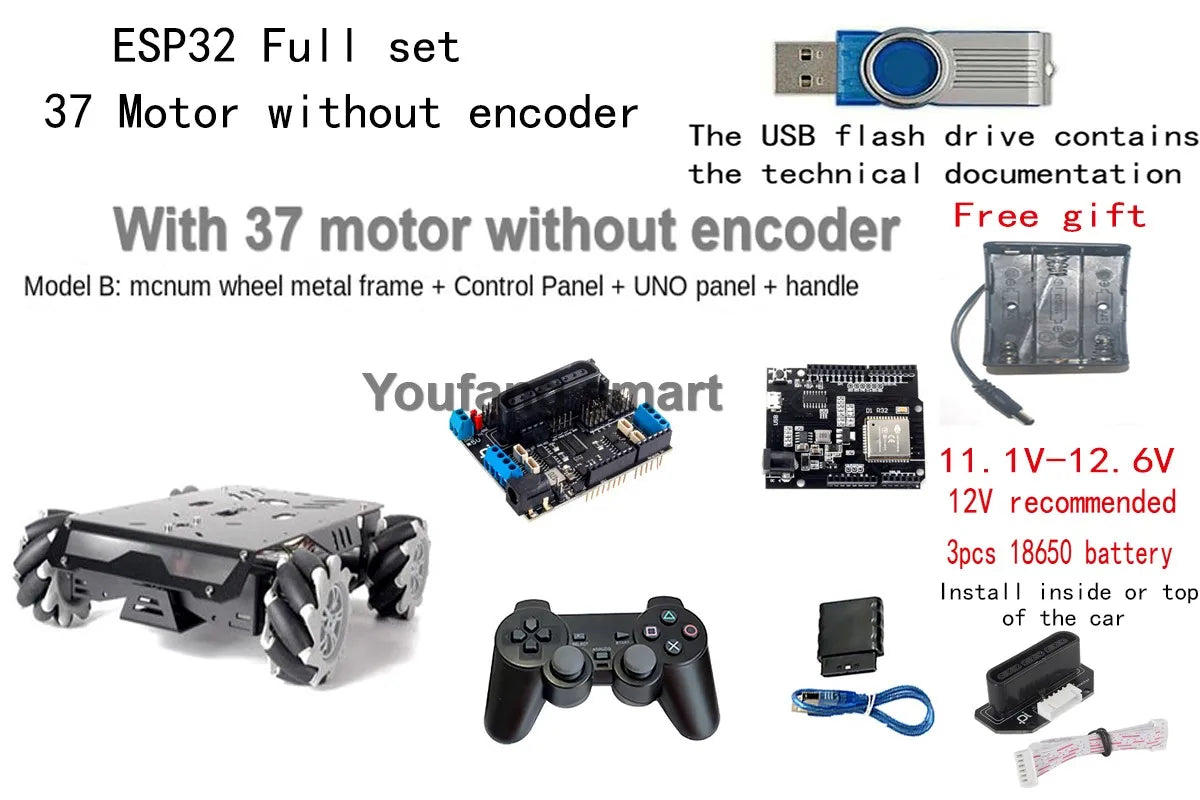 25KG Load RC Tank V3 Mecanum Wheel Robot Car for Arduino, DIY Kit with Encoder Motor and PS2 Handle, Programmable Robot Kit