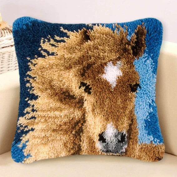 Cow Horse Elephant Animal Carpet Embroidery Set Cartoon Cat Smyrna Latch Hook Kit DIY Knot Pillow Package Pillow Buttons Package