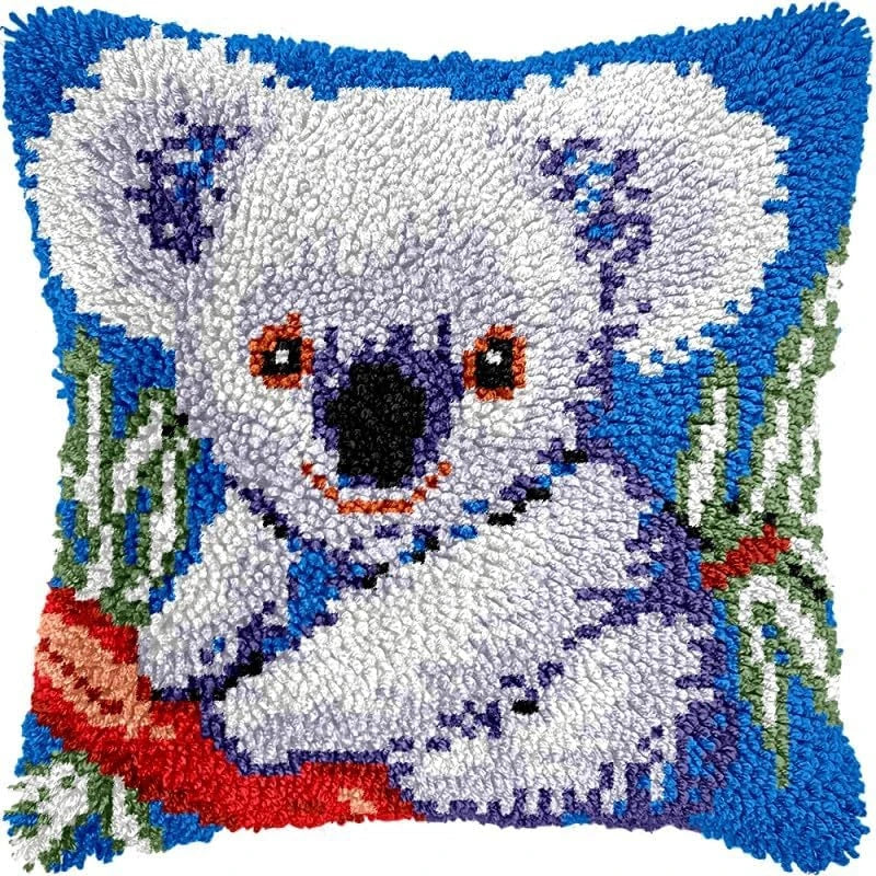 Knot Pillow Package Cartoon Animals Latch Hook Kit Cushion Pillowcase Kussen Set For Needlework Dog Raccoon Latch Hook Kits DIY