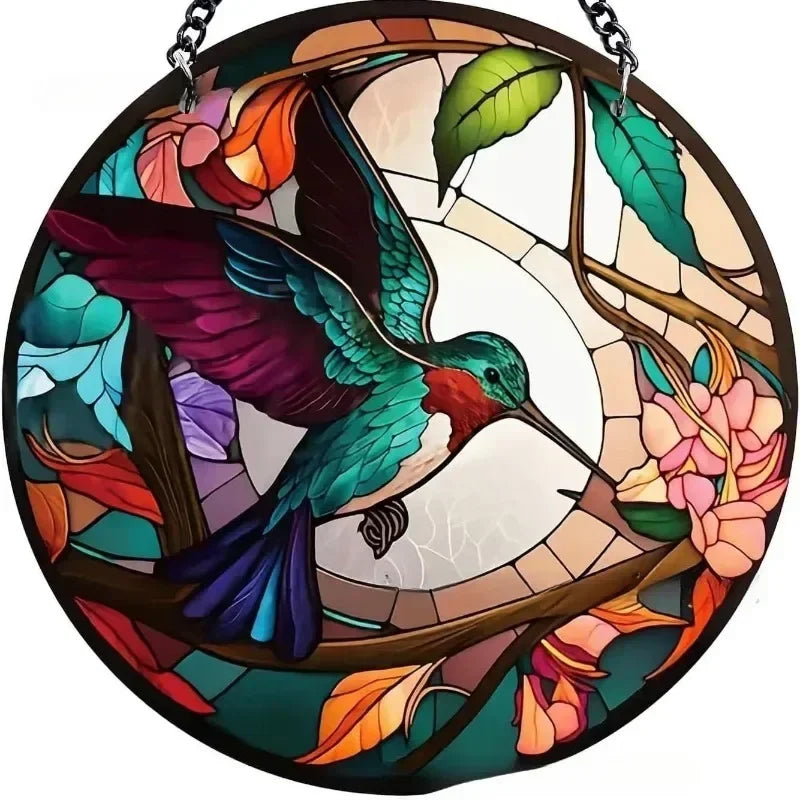 Enchanting Hummingbird Suncatcher – Vibrant Stained Glass Window Hanging Decor