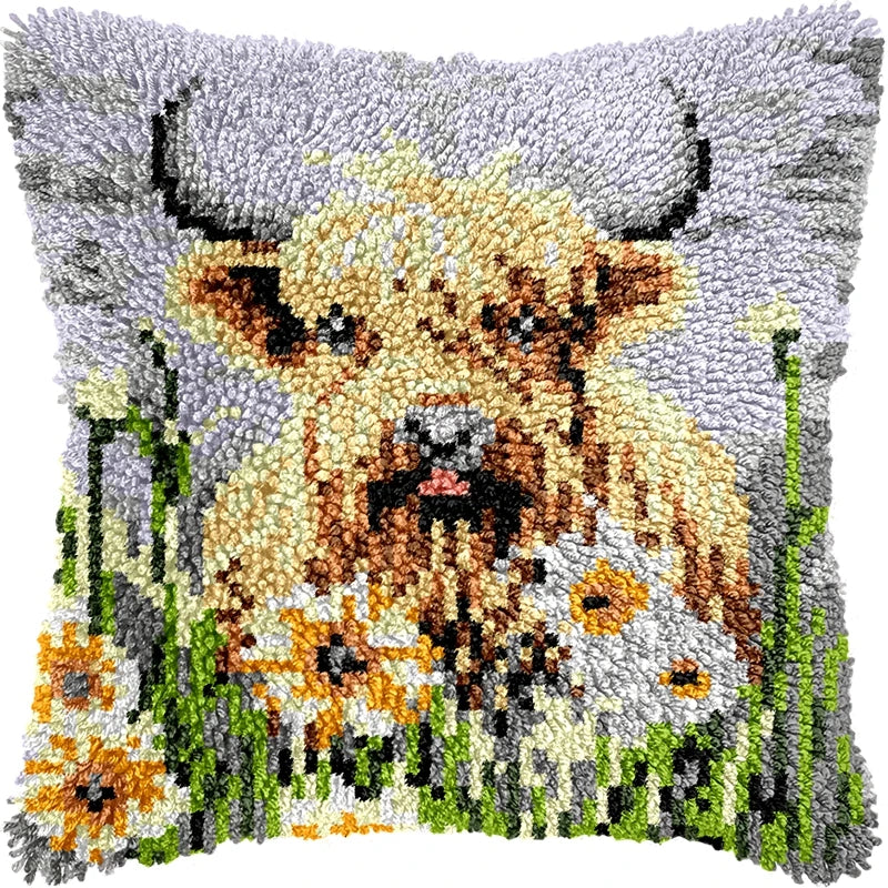 Knot Pillow Package Cartoon Animals Latch Hook Kit Cushion Pillowcase Kussen Set For Needlework Dog Raccoon Latch Hook Kits DIY