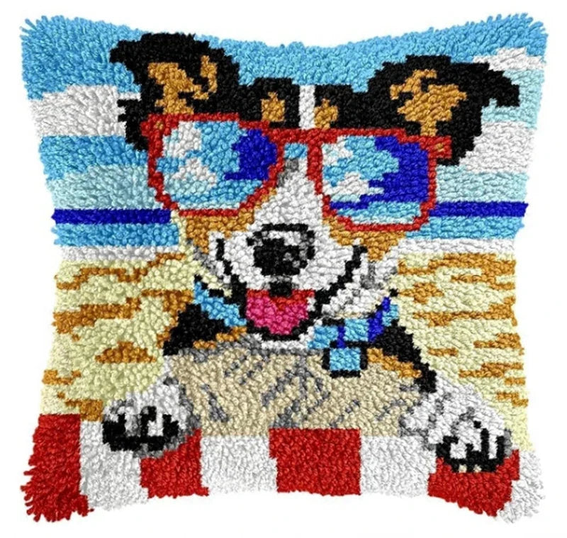 Knot Pillow Package Cartoon Animals Latch Hook Kit Cushion Pillowcase Kussen Set For Needlework Dog Raccoon Latch Hook Kits DIY