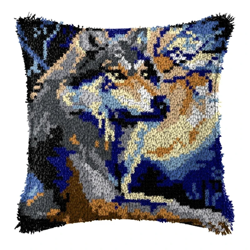 Knot Pillow Package Cartoon Animals Latch Hook Kit Cushion Pillowcase Kussen Set For Needlework Dog Raccoon Latch Hook Kits DIY