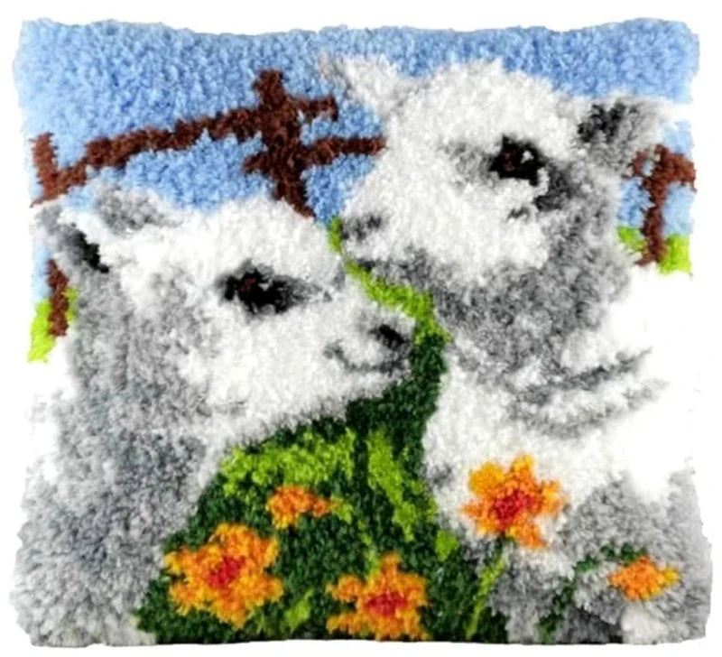 Knot Pillow Package Cartoon Animals Latch Hook Kit Cushion Pillowcase Kussen Set For Needlework Dog Raccoon Latch Hook Kits DIY
