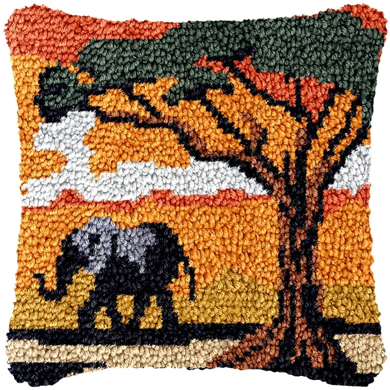 Cow Horse Elephant Animal Carpet Embroidery Set Cartoon Cat Smyrna Latch Hook Kit DIY Knot Pillow Package Pillow Buttons Package