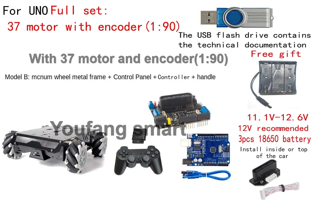 25KG Load RC Tank V3 Mecanum Wheel Robot Car for Arduino, DIY Kit with Encoder Motor and PS2 Handle, Programmable Robot Kit