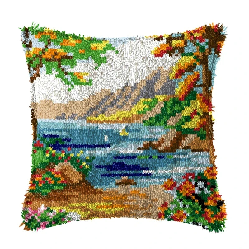 Latch Hook Rug Kit Pastel Embroidery Home decorations Pillow Case Set with Ergonomic Hook Tools
