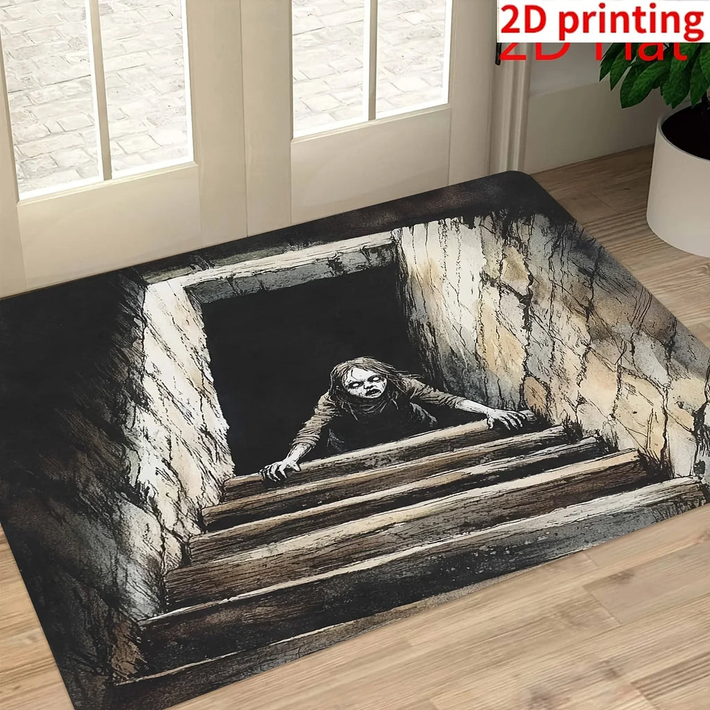 VIKAMA Halloween Clown Horror Theme Doormat Manhole Cover Design Entryway Anti Slip Mat Halloween Decor Personalized Rug