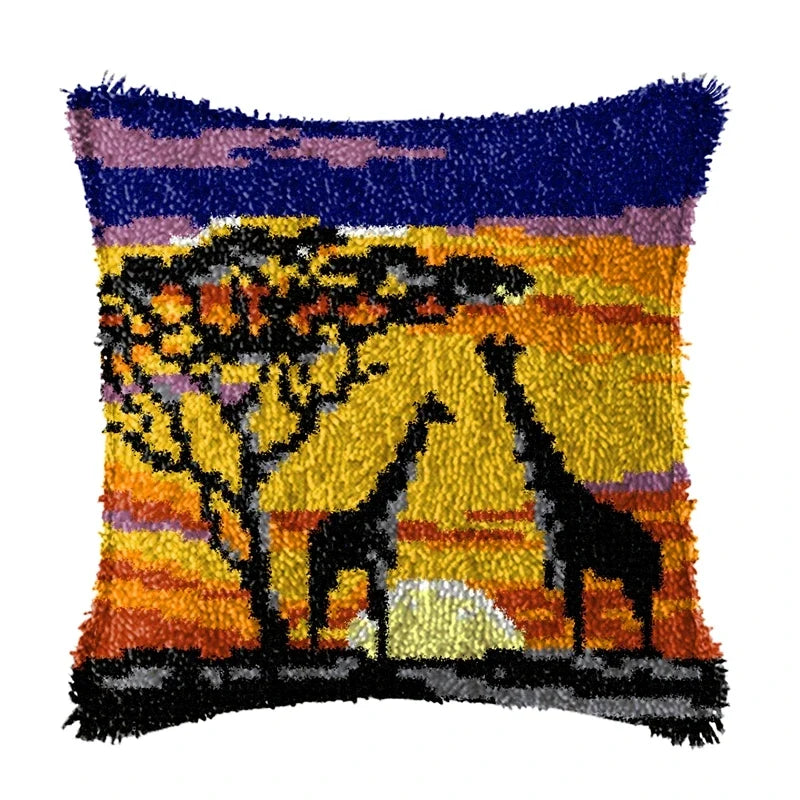 Cow Horse Elephant Animal Carpet Embroidery Set Cartoon Cat Smyrna Latch Hook Kit DIY Knot Pillow Package Pillow Buttons Package