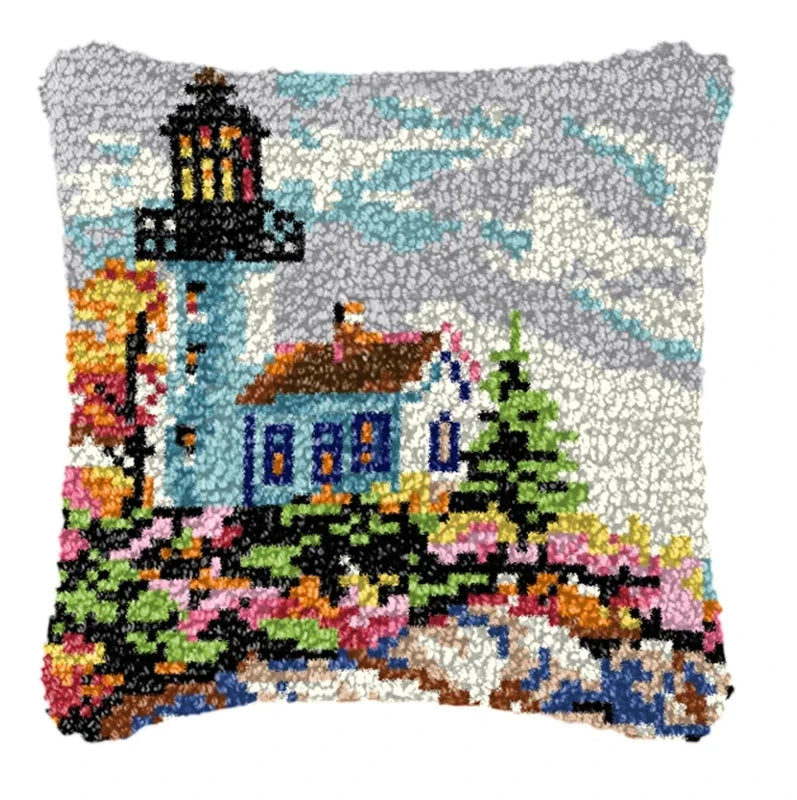 Latch Hook Rug Kit Pastel Embroidery Home decorations Pillow Case Set with Ergonomic Hook Tools
