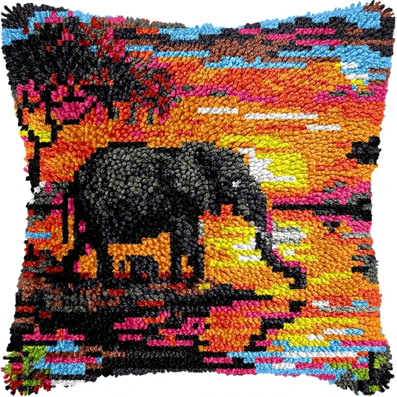 Cow Horse Elephant Animal Carpet Embroidery Set Cartoon Cat Smyrna Latch Hook Kit DIY Knot Pillow Package Pillow Buttons Package