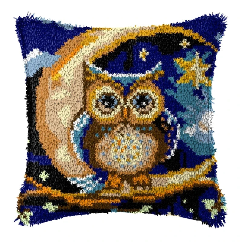 Knot Pillow Package Cartoon Animals Latch Hook Kit Cushion Pillowcase Kussen Set For Needlework Dog Raccoon Latch Hook Kits DIY