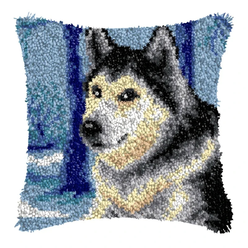 Knot Pillow Package Cartoon Animals Latch Hook Kit Cushion Pillowcase Kussen Set For Needlework Dog Raccoon Latch Hook Kits DIY