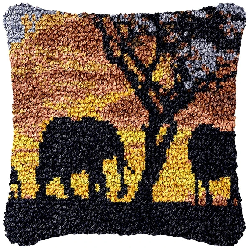 Cow Horse Elephant Animal Carpet Embroidery Set Cartoon Cat Smyrna Latch Hook Kit DIY Knot Pillow Package Pillow Buttons Package