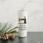Sewing Travel Cup - Water Bottle Gift for Quilters - Sewing Machine Skinny Tumbler