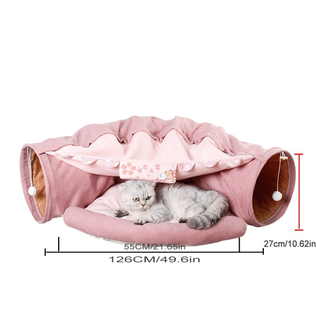 Collapsible Removable Cat Tunnel Tube With Cat Bed Set
