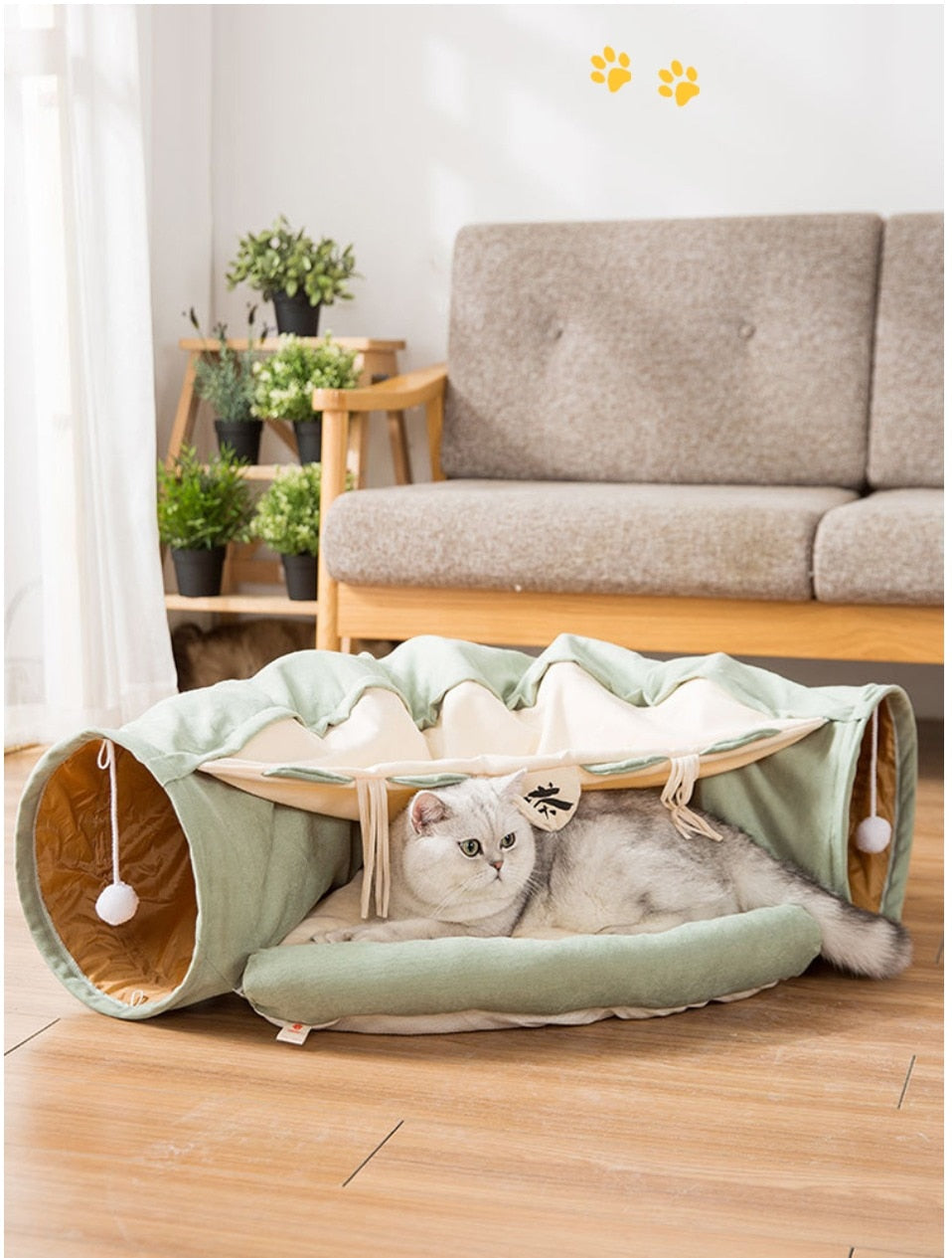 Collapsible Removable Cat Tunnel Tube With Cat Bed Set